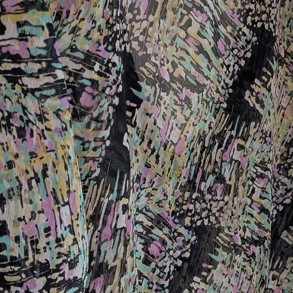 Ace Fashion Sheer V-Neck Tunic Blouse Abstract Flowy  Beaded Crystals Bohemian - Picture 15 of 16